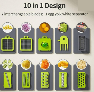 16-in-1 Vegetable Chopper with 8 Blades – Multi-Function Slicer, Dicer, Shredder & Container with Strainer