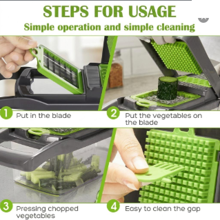 16-in-1 Vegetable Chopper with 8 Blades – Multi-Function Slicer, Dicer, Shredder & Container with Strainer