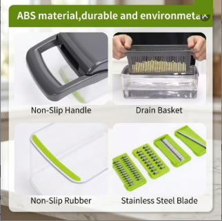16-in-1 Vegetable Chopper with 8 Blades – Multi-Function Slicer, Dicer, Shredder & Container with Strainer